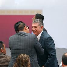 Juan Carlos González Romero, secretario de Bienestar asistió a la presentación de la tarjeta Movimex, programa que abona al mejoramiento del transporte público.