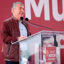 Juan Carlos González Romero, secretario de Bienestar, en la reactivación de Mujeres con Bienestar, programa que reconoce y empodera a las mexiquenses.